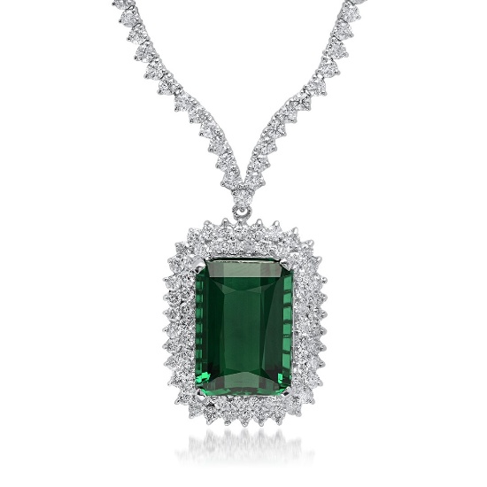 18K White Gold, 21.00cts Tourmaline, 8.40cts Diamond Necklace