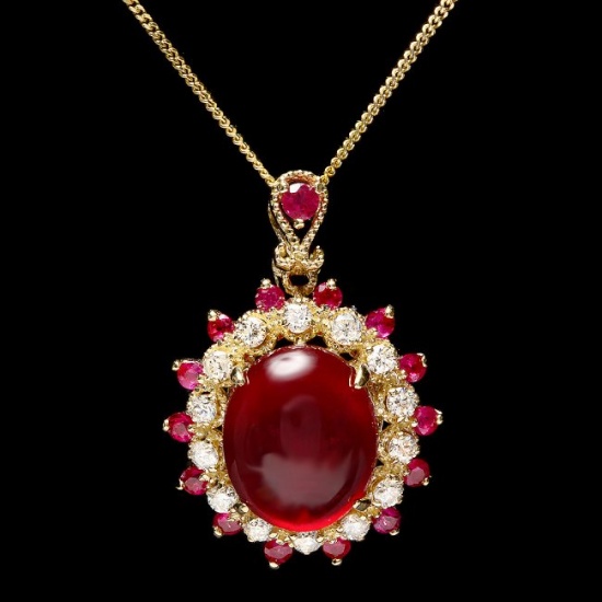 14k Yellow Gold 8.2ct Ruby 0.44ct Diamond Pendant