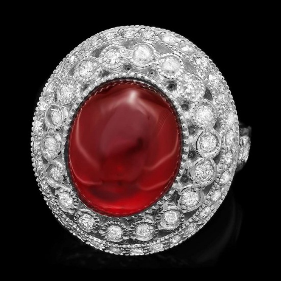 14k White Gold 10.00ct Ruby 1.25ct Diamond Ring