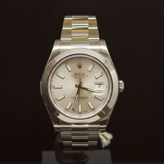 Rolex Stainless Steel Datejust 41mm Silver Dial Men's Wristwatch