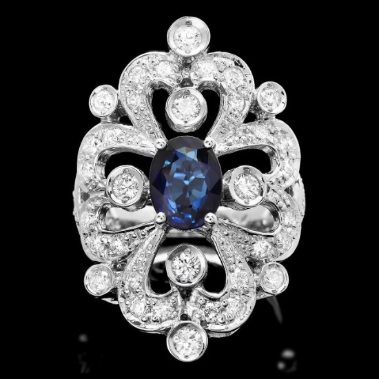 14k Gold 1.70ct Sapphire 1.30ct Diamond Ring