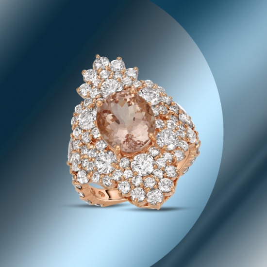 14K Gold 3.88cts Morganite, 0.85cts Sapphire & 4.51cts Diamond Ring