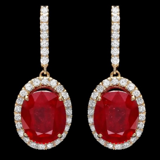 14k Gold 13.00ct Ruby 1.50ct Diamond Earrings