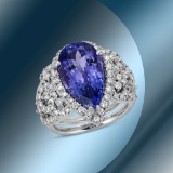 14K Gold 6.74cts Tanzanite & 1.67cts Diamond Ring