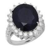 14K Gold 11.15ct Sapphire 1.74ct Diamond Ring