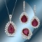 14K Gold Ruby & Diamond Ring, Earrings and Pendant Set
