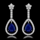 14k White Gold 6.50ct Sapphire 2.75ct Diamond Earrings