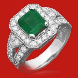 14k Gold 2.00ct Emerald 1.18ct Diamond Ring