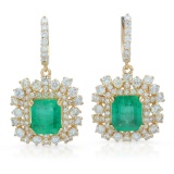 14K Gold 6.28ct Emerald 5.84ct Diamond Earrings