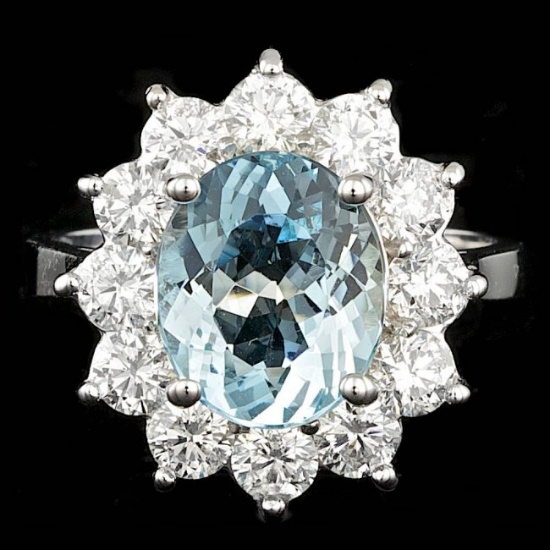 14k Gold 6.00ct Aquamarine 1.75ct Diamond Ring