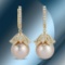 14K Gold 14mm South Sea Pearl & 2.35cts Diamond Earrings
