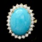 14k Yellow Gold 10ct Turquoise 1ct Diamond Ring