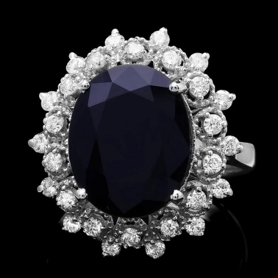 14k Gold 8.60ct Sapphire 0.73ct Diamond Ring