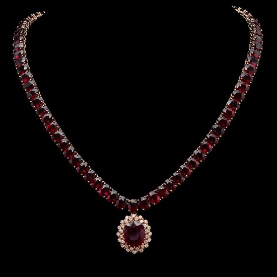 14K Gold 142.96ct Ruby & 1.10ct Diamond Necklace