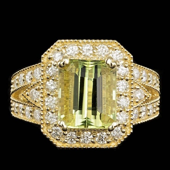 14k Yellow Gold 4.00ct Beryl 1.30ct Diamond Ring