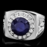 14k Gold 4.00ct Sapphire 0.60ct Diamond Mens Ring
