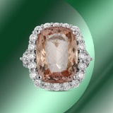 14K Gold 14.77cts Morganite & 3.78cts Diamond Ring