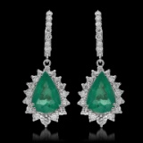 14K Gold 7.24ct Emerald & 2.51ct Diamond Earrings