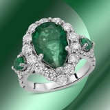 14K Gold 4.01cts Emerald & 1.85cts Diamond Ring