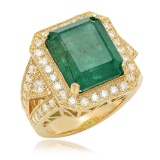14K Yellow Gold, 8.00cts Emerald, 1.60cts Diamond Ring