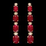 14k Gold 8.00ct Ruby 0.30ct Diamond Earrings