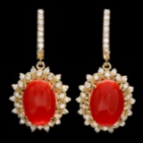 14k Gold 9.50ct Coral 1.65ct Diamond Earrings