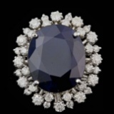14k Gold 16.00ct Sapphire 1.55ct Diamond Ring