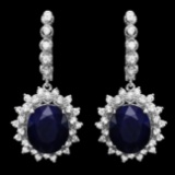 14k Gold 15.00ct Sapphire 2.00ct Diamond Earrings