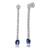 14K Solid White Gold, 1.36cts Sapphire & 1.17cts Diamond Earrings