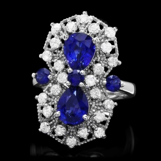 14k White Gold 3.5ct Sapphire 1.00ct Diamond Ring