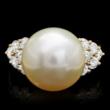 14k Gold 14 X 14mm Pearl 1.15ct Diamond Ring