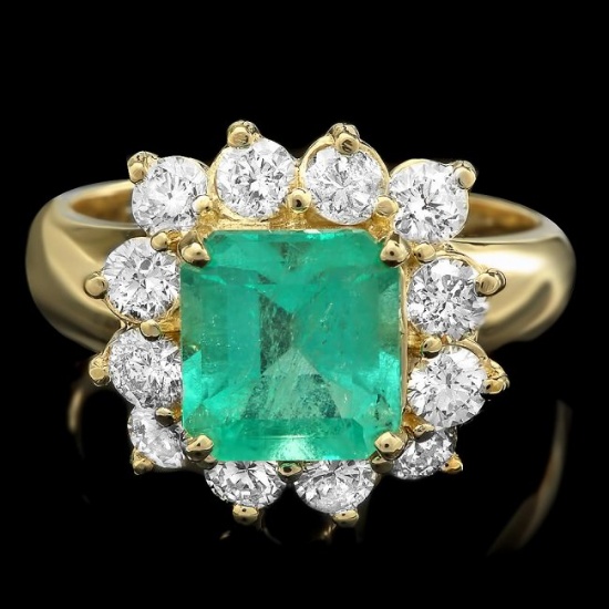 14k Gold 2.50ct Emerald 1.36ct Diamond Ring