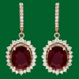 14k Gold 18.88ct Ruby 2.65ct Diamond Earrings