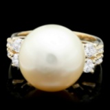 14k Yellow Gold 14 Mm Pearl 0.60ct Diamond Ring