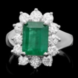 14k White Gold 2.50ct Emerald 1.20ct Diamond Ring