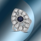 14K Gold 1.24cts Sapphire & 1.20cts Diamond Ring