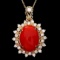 14k Gold 4.70ct Coral 0.80ct Diamond Pendant