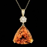 14k Gold 30.50ct Citrine 0.60ct Diamond Pendant