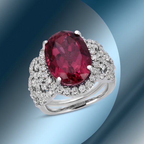 14K Gold 8.95cts Tourmaline & 1.59cts Diamond Ring