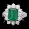 14k White Gold 2.50ct Emerald 1.20ct Diamond Ring