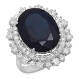 14K Gold 13.44ct Sapphire 1.85ct Diamond Ring
