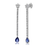 14K Solid White Gold,1.27cts Sapphire & 1.18cts Diamond Earrings