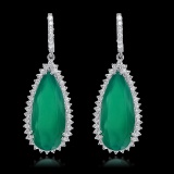 14K White Gold, 25.50cts Chalcedony & 2.91cts. Diamond Earrings