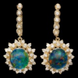14k Gold 4.50ct Triplet Opal 2ct Diamond Earrings