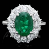 14k White Gold 3.20ct Emerald 1.80ct Diamond Ring
