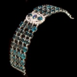 14K Gold 87.98ct Blue Topaz 1.05ct Diamond Bracelet