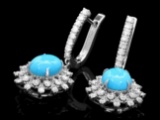 14k Gold 4.00ct Turquoise 1.70ct Diamond Earrings