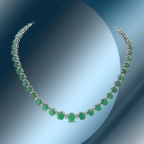 14K Gold 52.41cts Emerald & 1.80cts Diamond Necklace