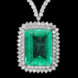 18k White Gold 32.50ct Emerald 11.50ct Diamond Necklace