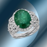 14K Gold 5.91cts Emerald & 1.74cts Diamond Ring